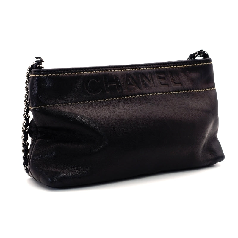 CHANEL Chain Handbag Lambskin Black Leather Black
