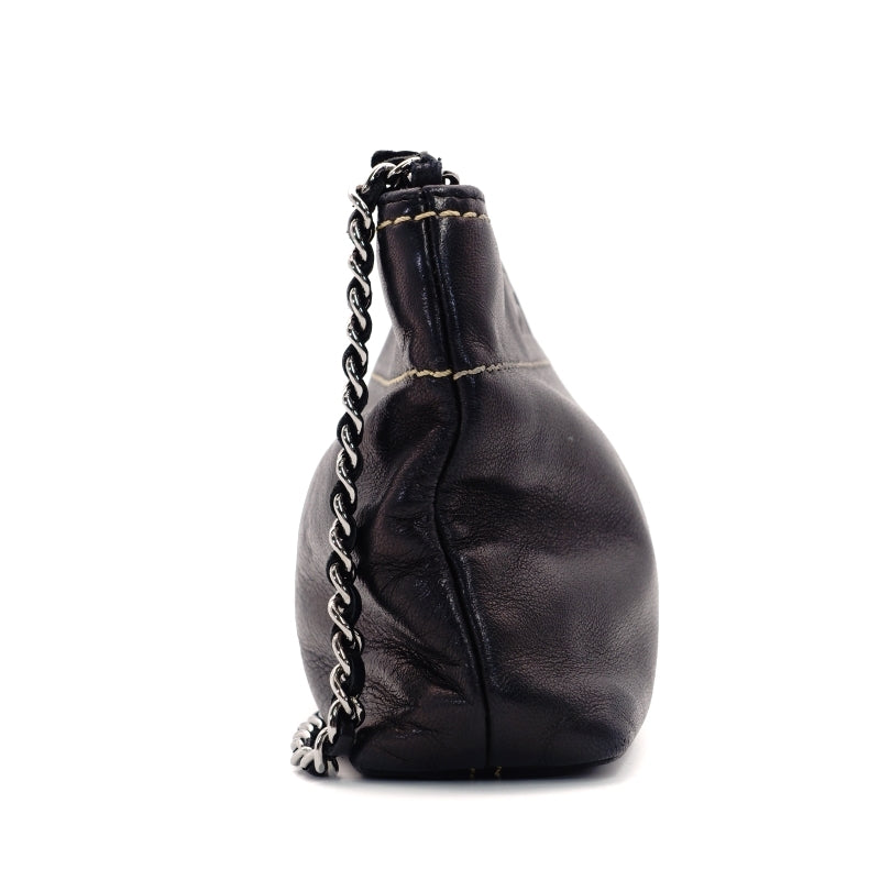 CHANEL Chain Handbag Lambskin Black Leather Black