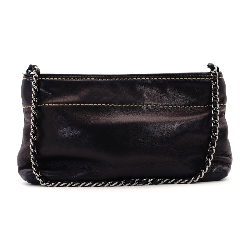 CHANEL Chain Handbag Lambskin Black Leather Black