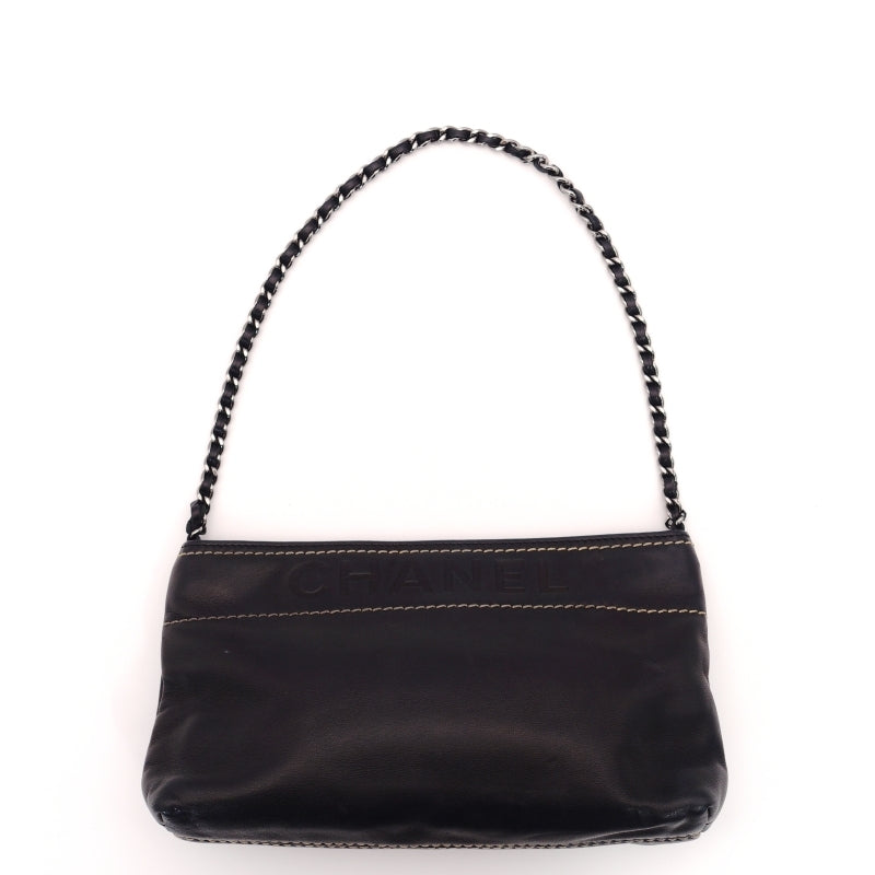CHANEL Chain Handbag Lambskin Black Leather Black