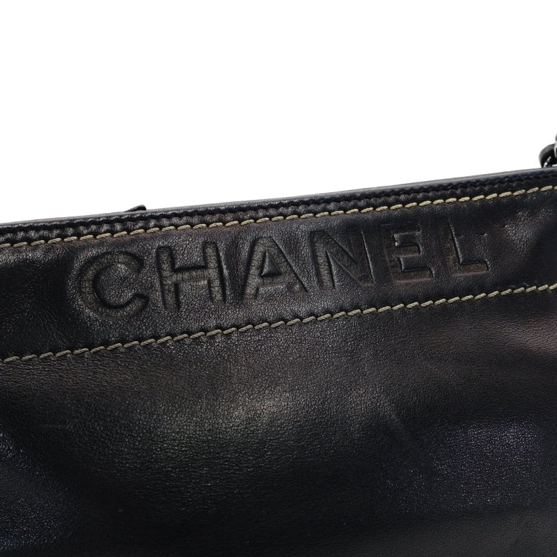 CHANEL Chain Handbag Lambskin Black Leather Black