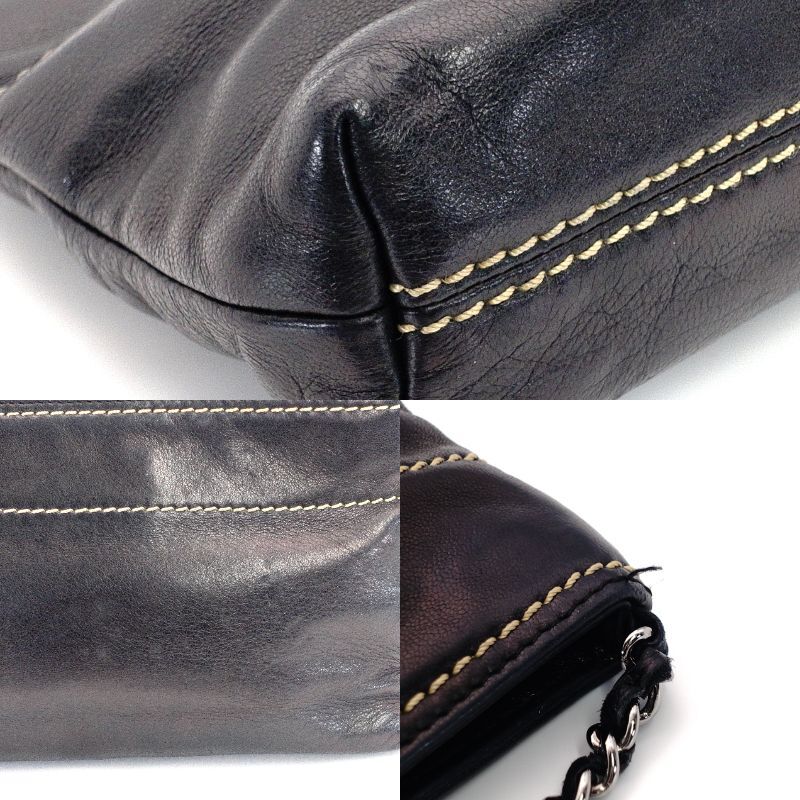 CHANEL Chain Handbag Lambskin Black Leather Black