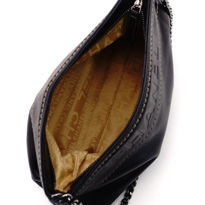 CHANEL Chain Handbag Lambskin Black Leather Black