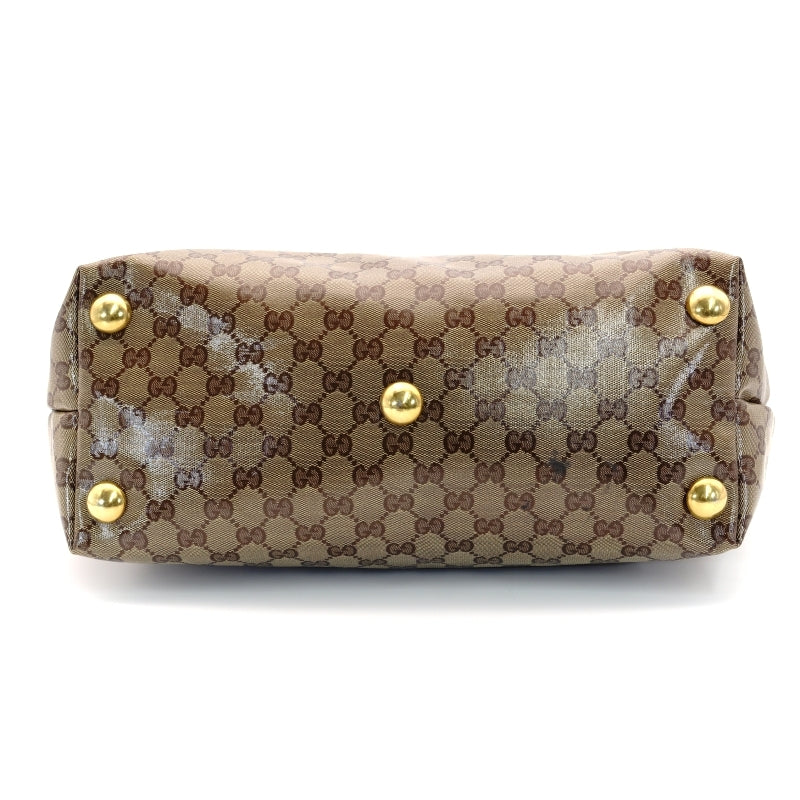 GUCCI Tote Bag GG Crystal Brown Logo PVC Leather Beige