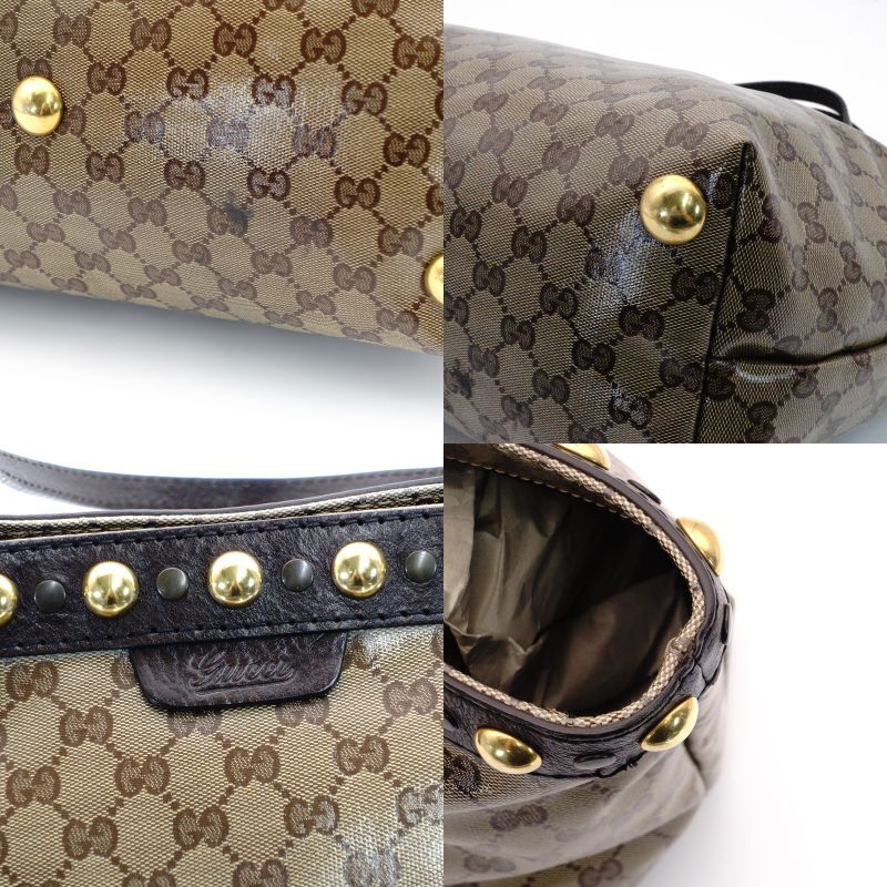 GUCCI Tote Bag GG Crystal Brown Logo PVC Leather Beige