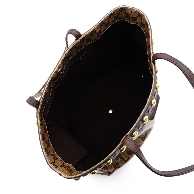 GUCCI Tote Bag GG Crystal Brown Logo PVC Leather Beige