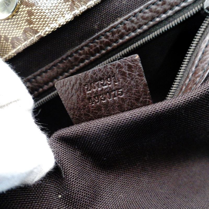 GUCCI Tote Bag GG Crystal Brown Logo PVC Leather Beige