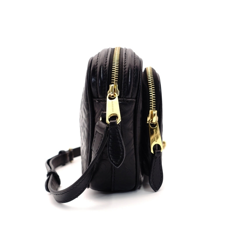 BURBERRY TB Black Chain Shoulder Bag Black Leather