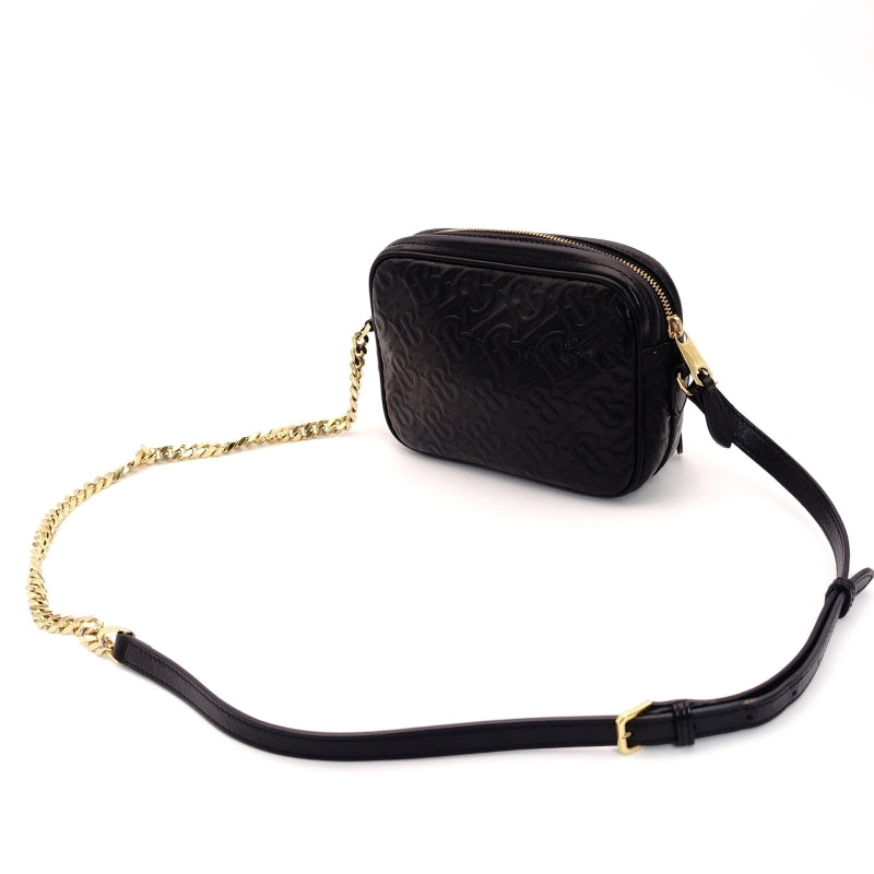 BURBERRY TB Black Chain Shoulder Bag Black Leather
