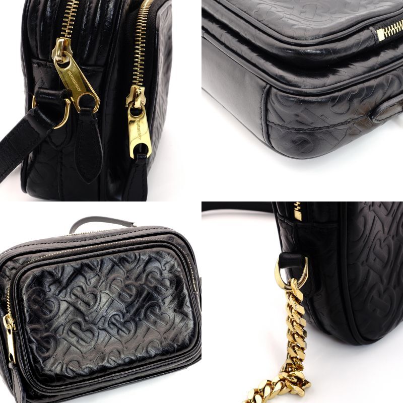 BURBERRY TB Black Chain Shoulder Bag Black Leather