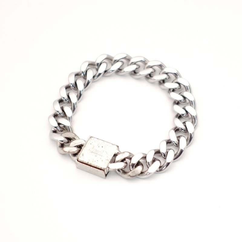 FENDI Bracelet Silver Palladium Size M FF Logo Unisex