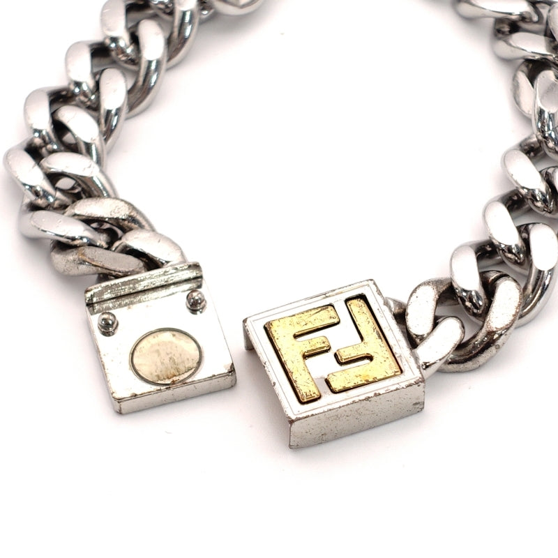 FENDI Bracelet Silver Palladium Size M FF Logo Unisex 7-5-639