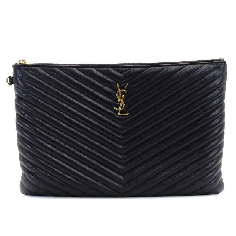 YVES SAINT LAURENT Clutch Bag Logo Black Gold Hardware