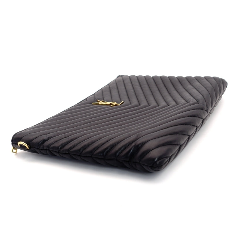 YVES SAINT LAURENT Clutch Bag Logo Black Gold Hardware