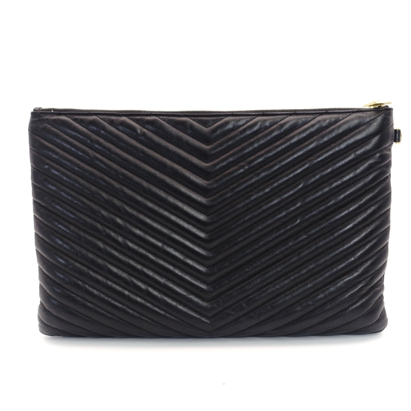 YVES SAINT LAURENT Clutch Bag Logo Black Gold Hardware
