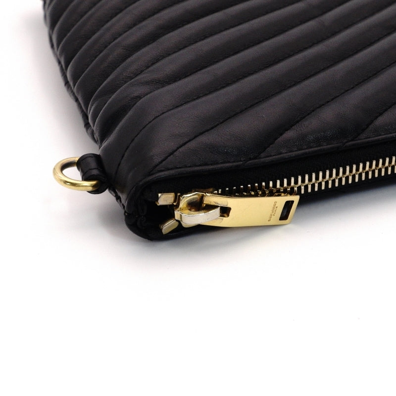 YVES SAINT LAURENT Clutch Bag Logo Black Gold Hardware