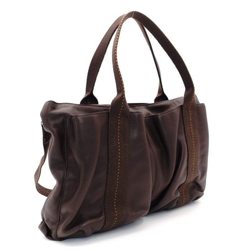 HERMES Caravan Horizontal MM Leather Handbag Brown 2-Way Brown 7-6-669