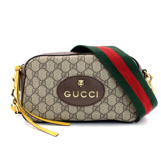 GUCCI GG Supreme Shoulder Bag Beige Logo PVC Leather Brown