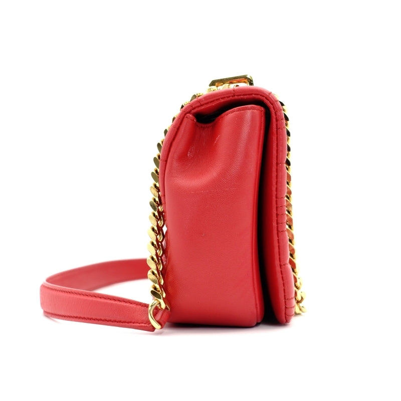 BURBERRY Lola Chain Shoulder Bag Red Leather TB Logo