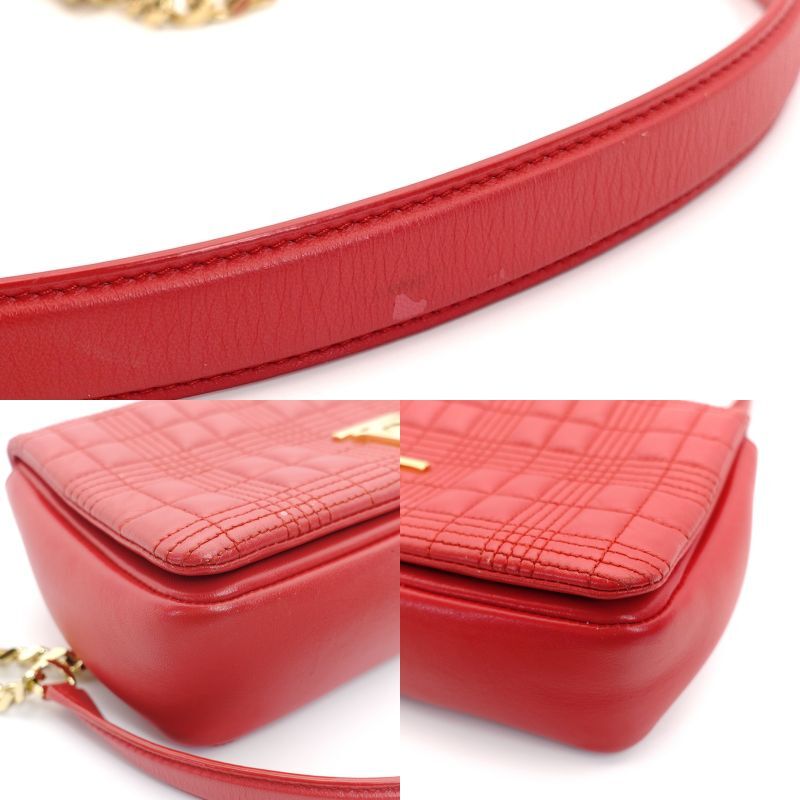 BURBERRY Lola Chain Shoulder Bag Red Leather TB Logo
