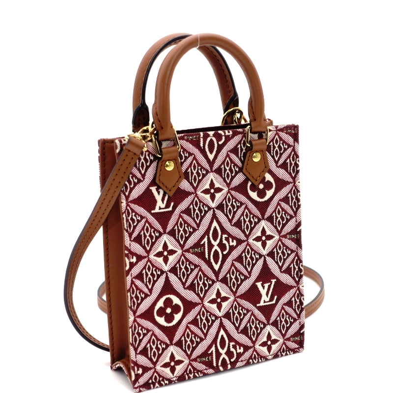 LOUIS VUITTON Jacquard Petite Sac Plat Handbag 2-Way Burgundy