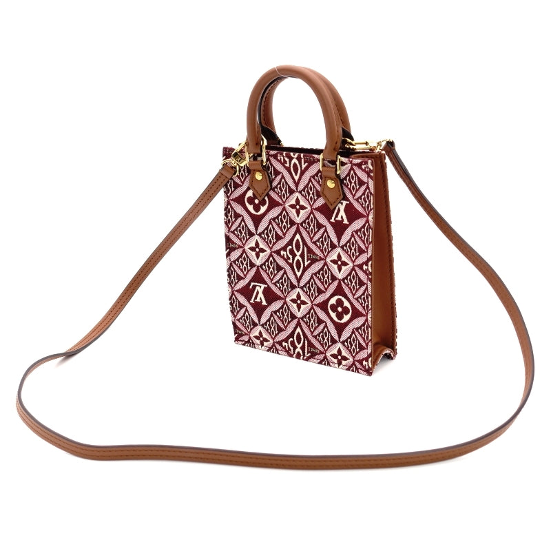 LOUIS VUITTON Jacquard Petite Sac Plat Handbag 2-Way Burgundy