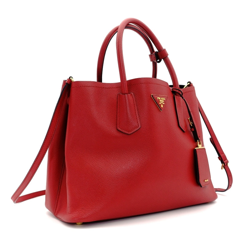 PRADA Handbag 2way Red Saffiano Leather Red Gold Hardware