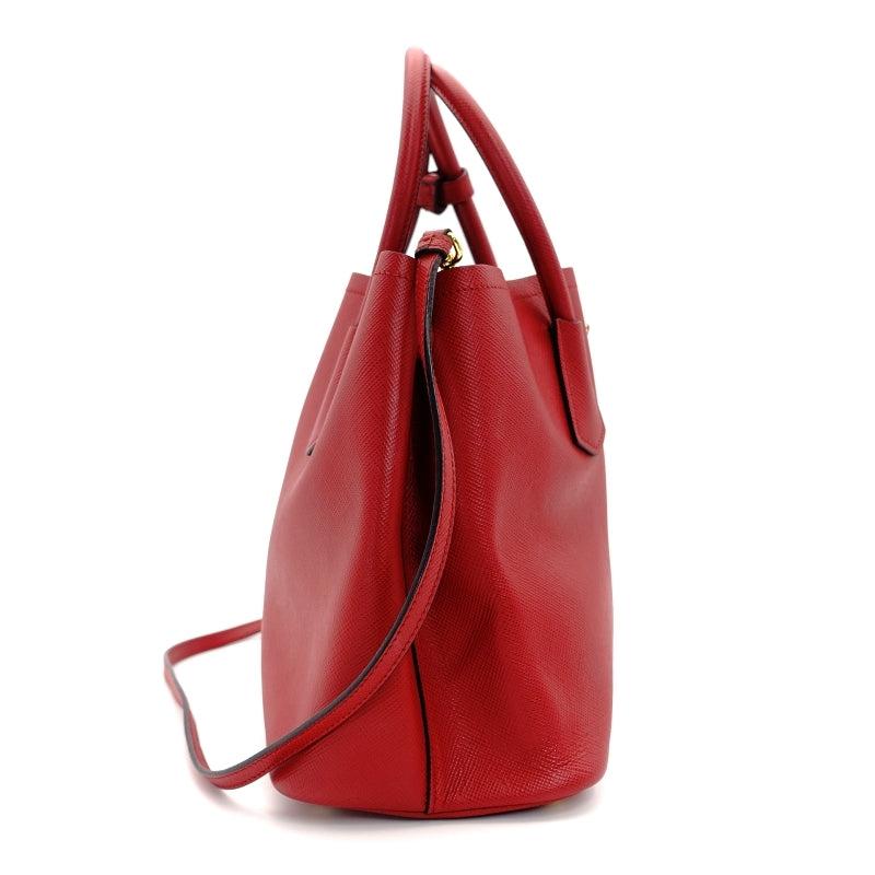 PRADA Handbag 2way Red Saffiano Leather Red Gold Hardware