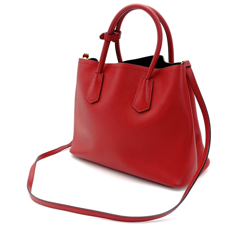 PRADA Handbag 2way Red Saffiano Leather Red Gold Hardware