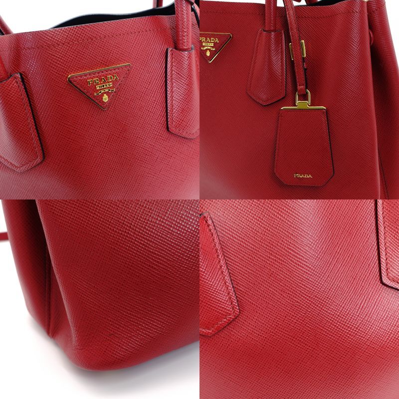PRADA Handbag 2way Red Saffiano Leather Red Gold Hardware