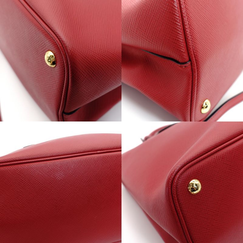 PRADA Handbag 2way Red Saffiano Leather Red Gold Hardware