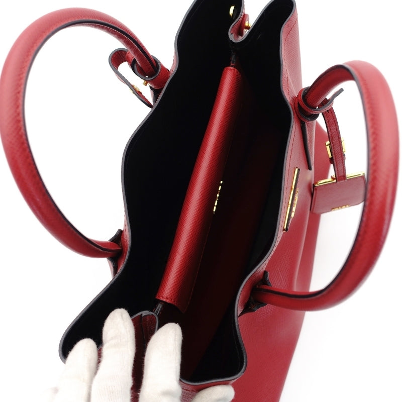 PRADA Handbag 2way Red Saffiano Leather Red Gold Hardware