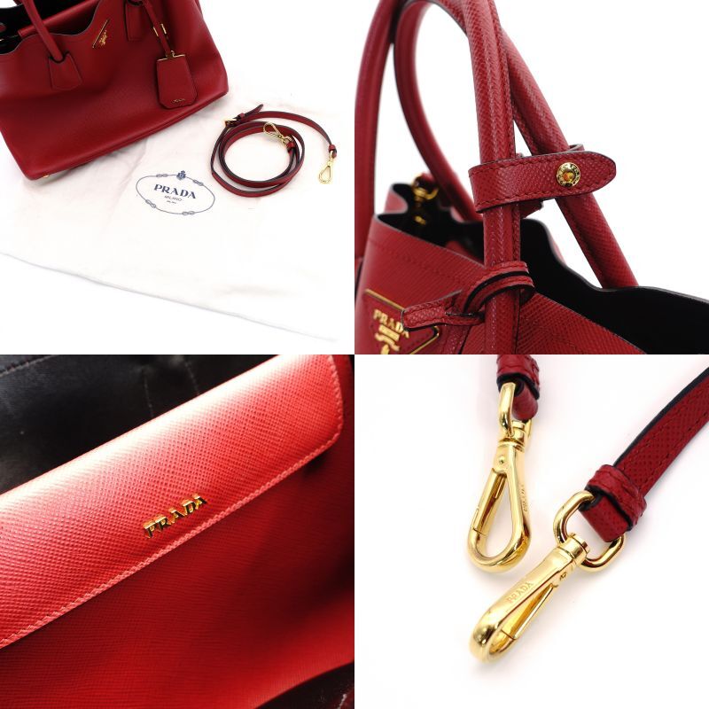 PRADA Handbag 2way Red Saffiano Leather Red Gold Hardware