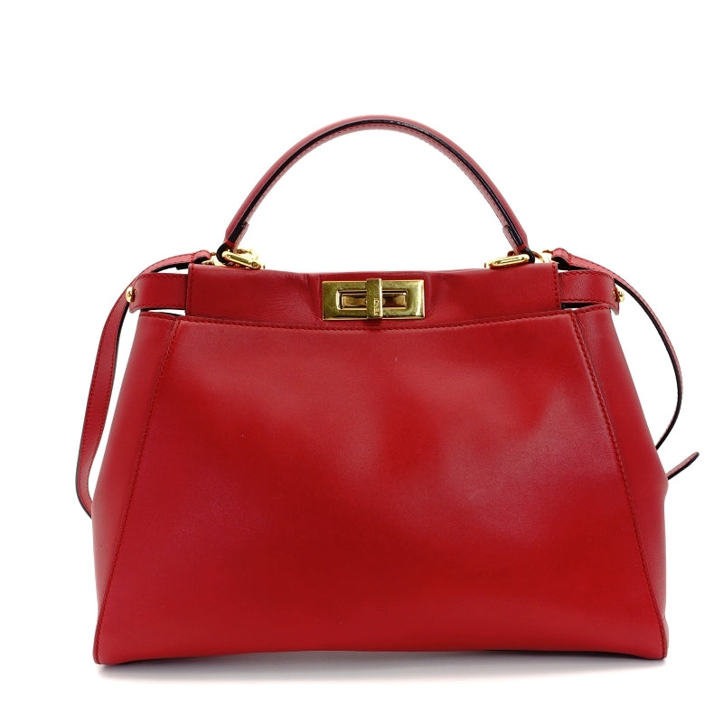 FENDI Peekaboo 2way Style Bag Red Leather