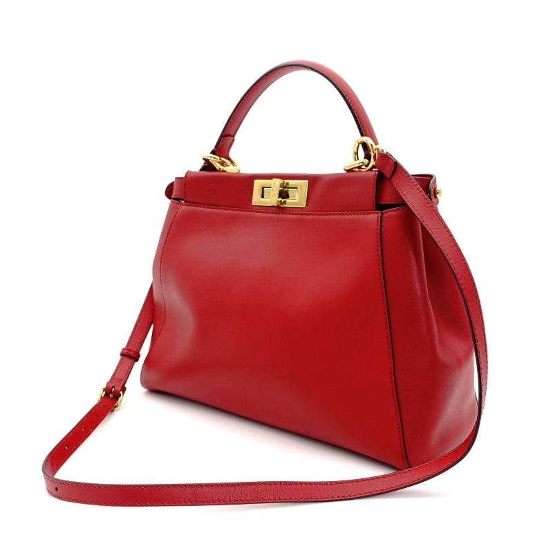 FENDI Peekaboo 2way Style Bag Red Leather