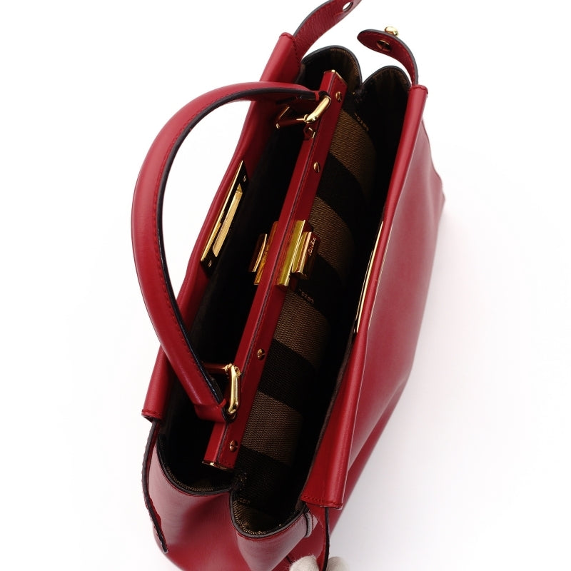 FENDI Peekaboo Handbag 2-Way Leather Red Shoulder Bag Red 7-6-688