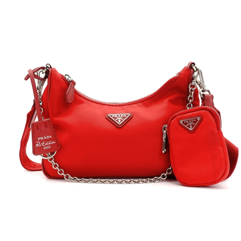 PRADA 2way Bag Red Re Nylon Gold Hardware