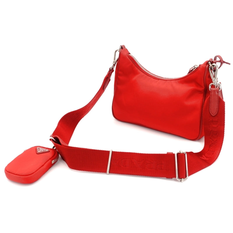 PRADA 2way Bag Red Re Nylon Gold Hardware