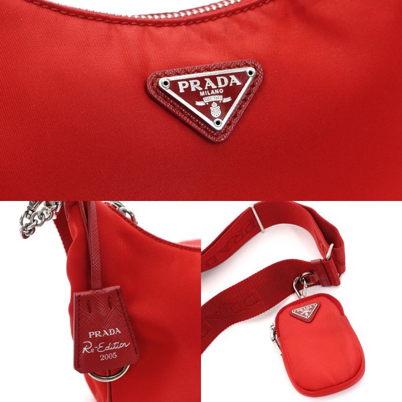 PRADA 2way Bag Red Re Nylon Gold Hardware