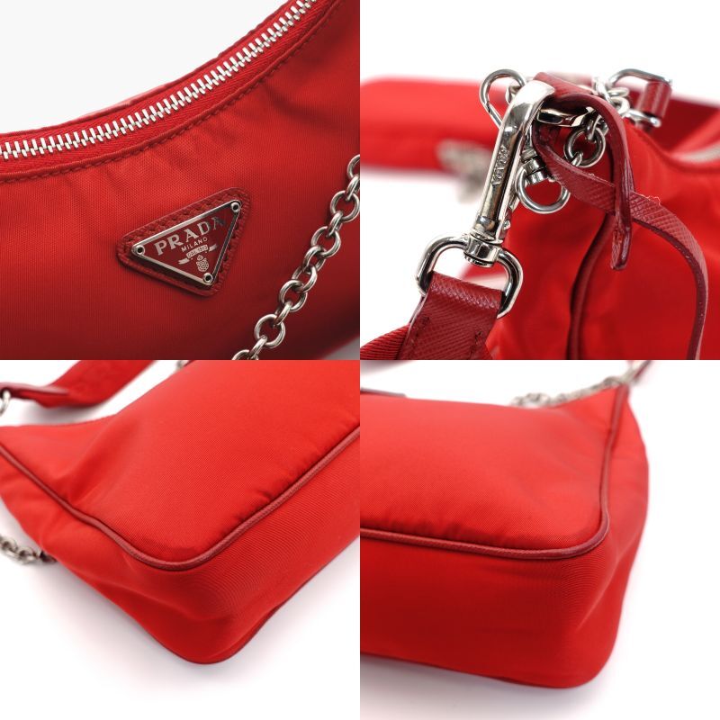 PRADA 2way Bag Red Re Nylon Gold Hardware