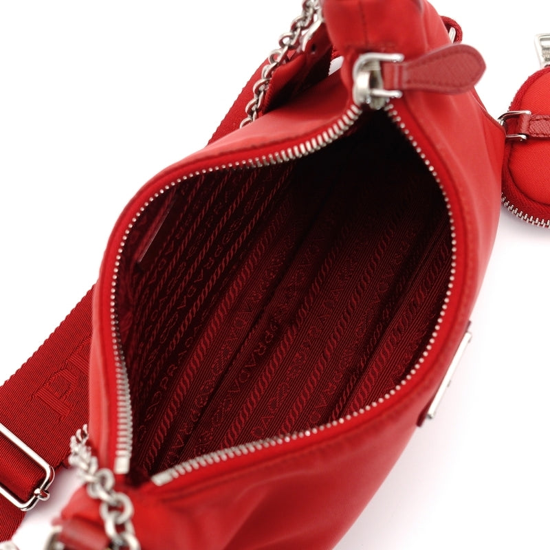 PRADA 2way Bag Red Re Nylon Gold Hardware