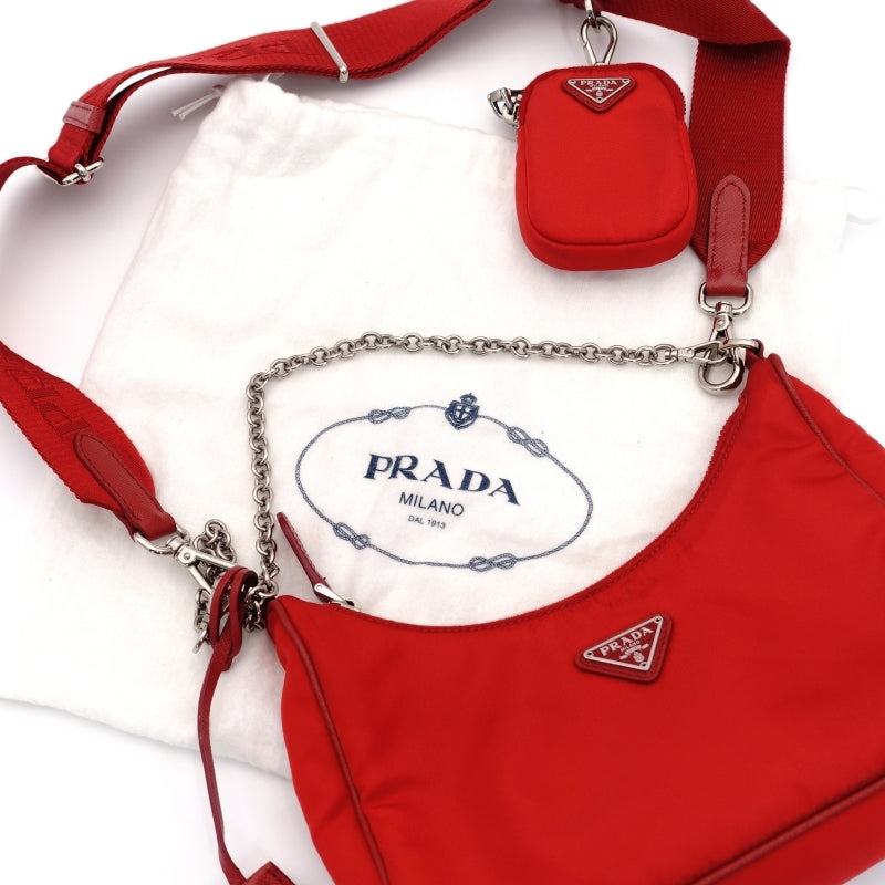 PRADA 2way Bag Red Re Nylon Gold Hardware