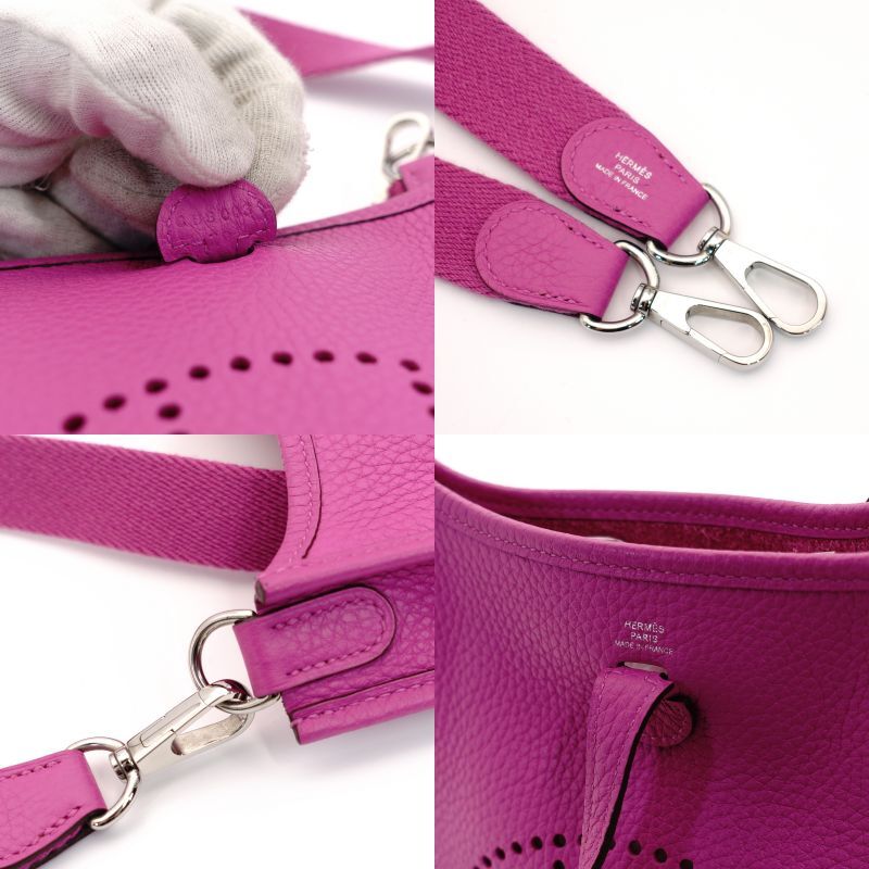 HERMES Evelyn TPM Shoulder Bag Pink Leather Silver Metal Fitting C Stamp