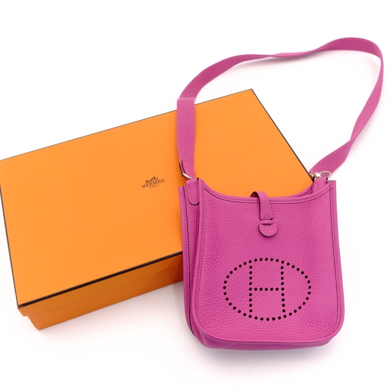 HERMES Evelyn TPM Shoulder Bag Pink Leather Silver Metal Fitting C Stamp