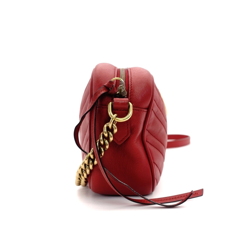GUCCI Chain Shoulder Bag GG Marmont Red Leather Gold Hardware