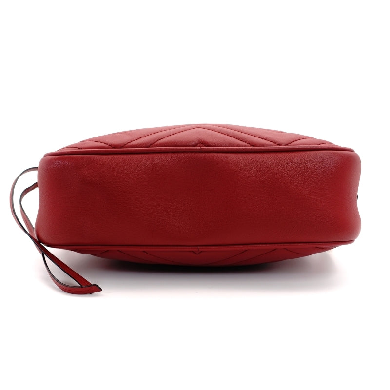 GUCCI Chain Shoulder Bag GG Marmont Red Leather Gold Hardware