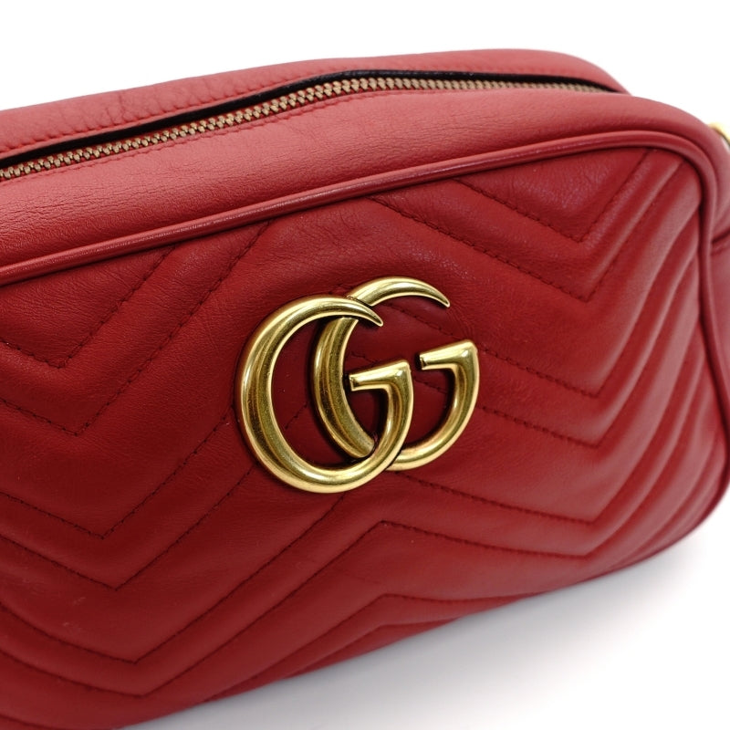 GUCCI Chain Shoulder Bag GG Marmont Red Leather Gold Hardware
