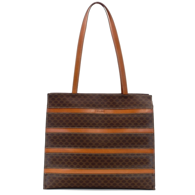 CELINE Macadam Brown PVC Tote Bag Leather Vintage