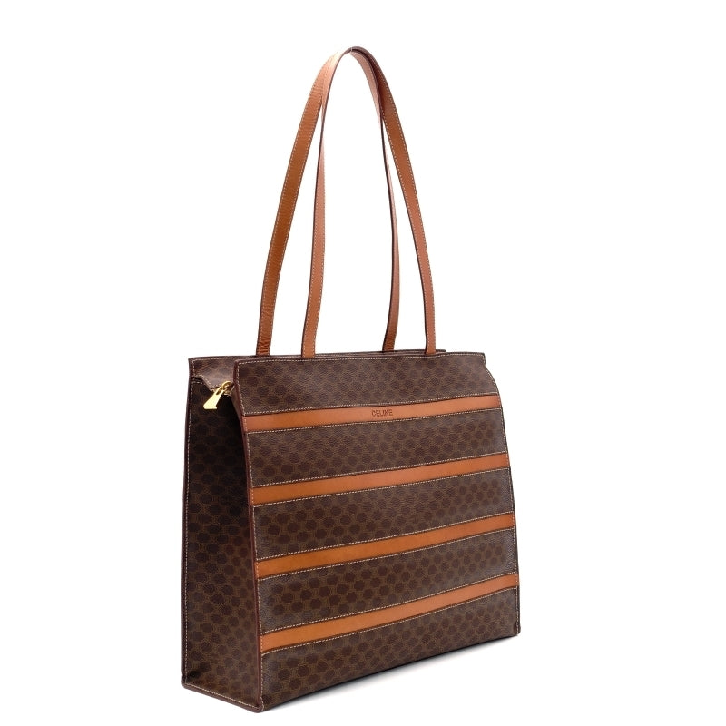 CELINE Macadam Brown PVC Tote Bag Leather Vintage