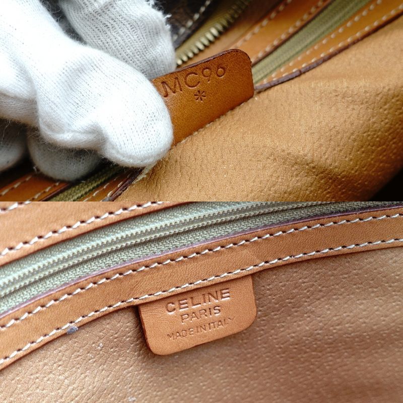 CELINE Macadam Brown PVC Tote Bag Leather Vintage